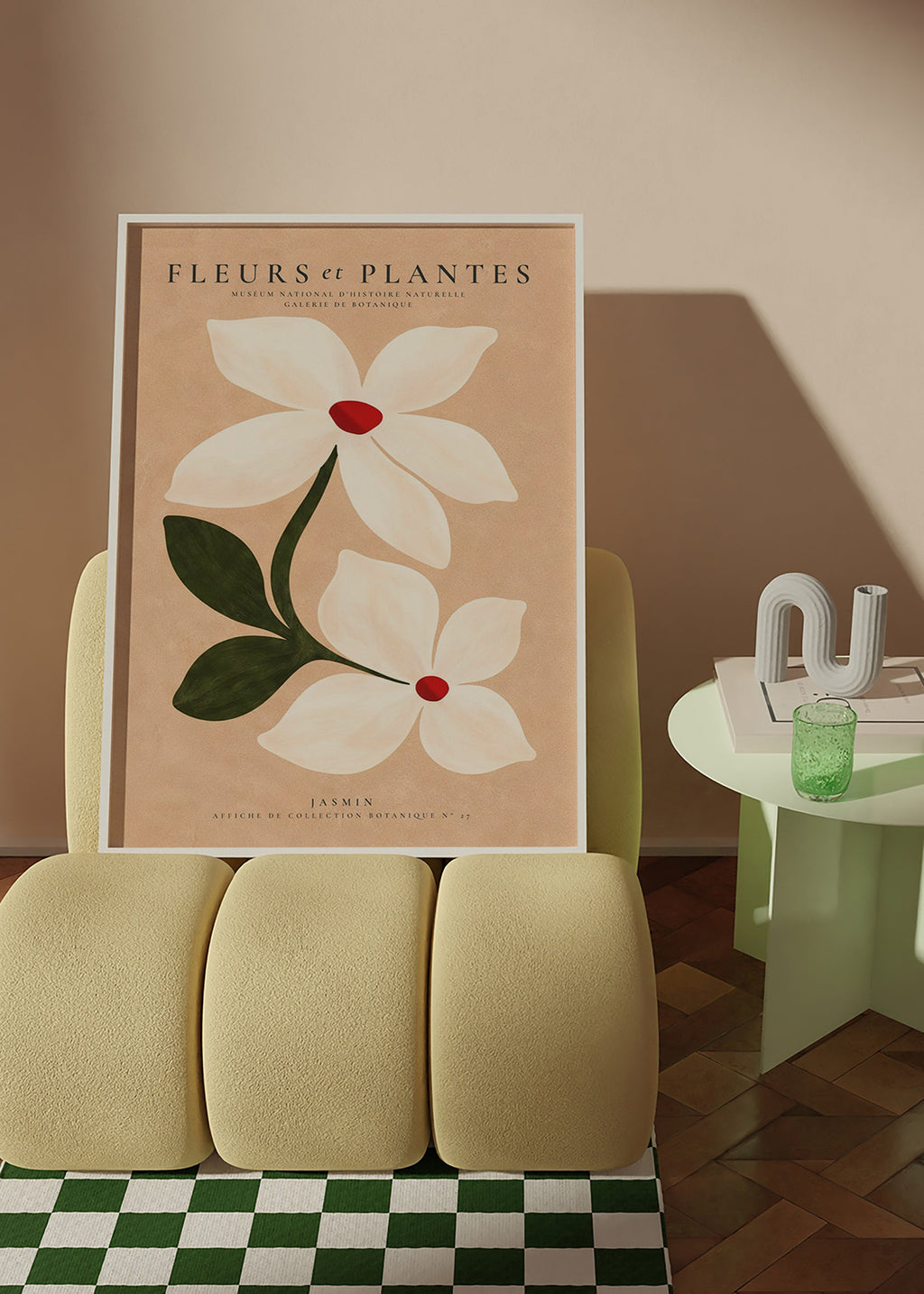 Plakat botaniczny jaśmin na beżowym tle