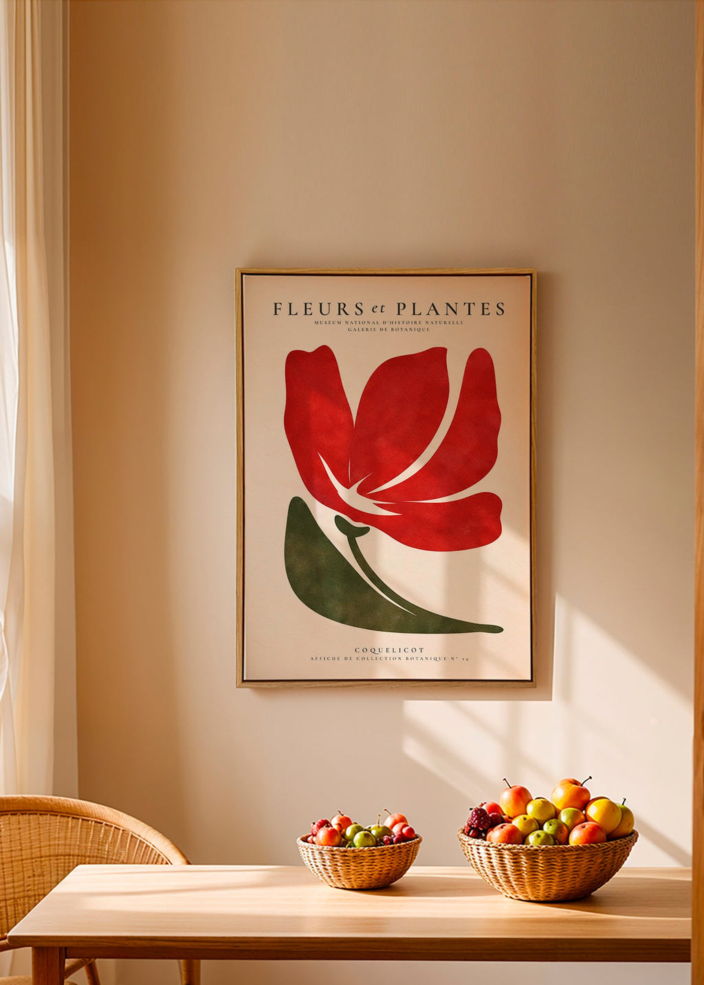 Plakat botaniczny z czerwonym makiem w stylu