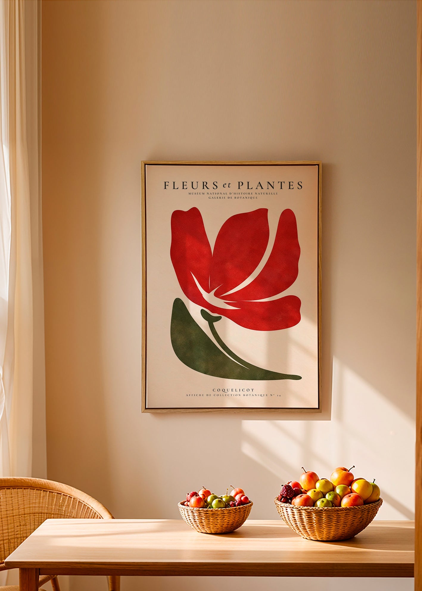 Plakat botaniczny z czerwonym makiem w stylu