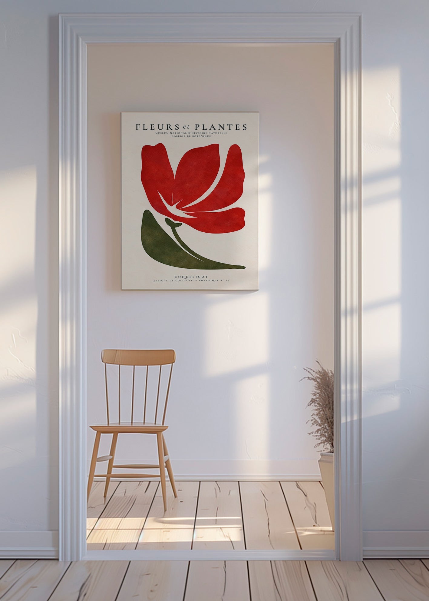 Plakat botaniczny z czerwonym makiem w stylu