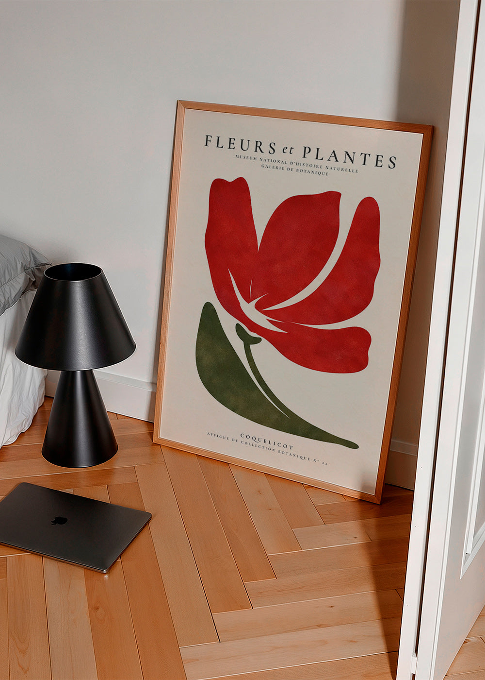 Plakat botaniczny z czerwonym makiem w stylu