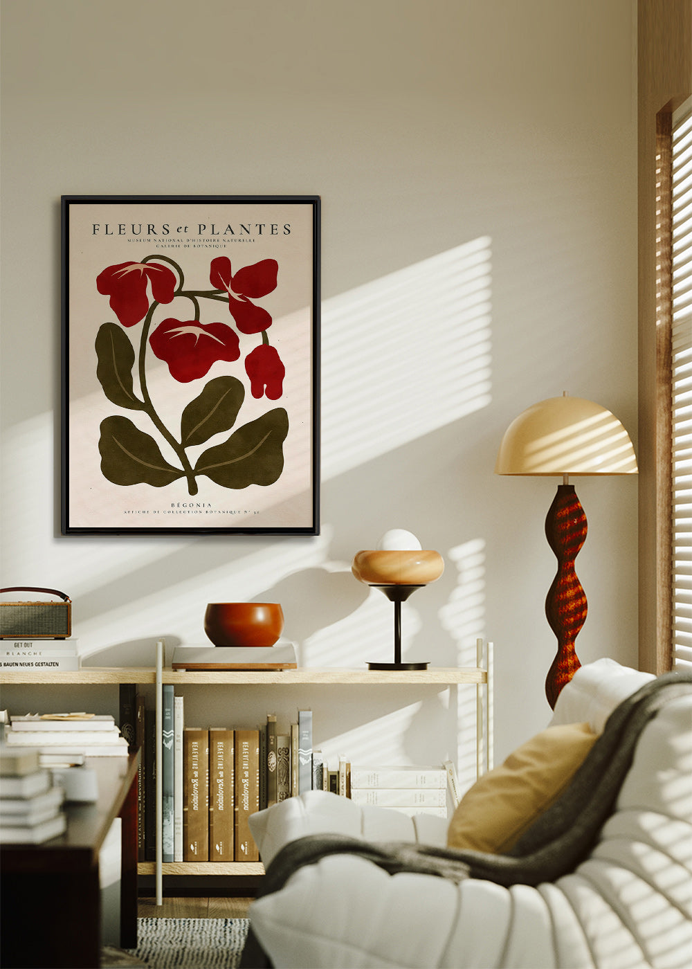 Plakat botaniczny: Czerwona begonia stylizowana