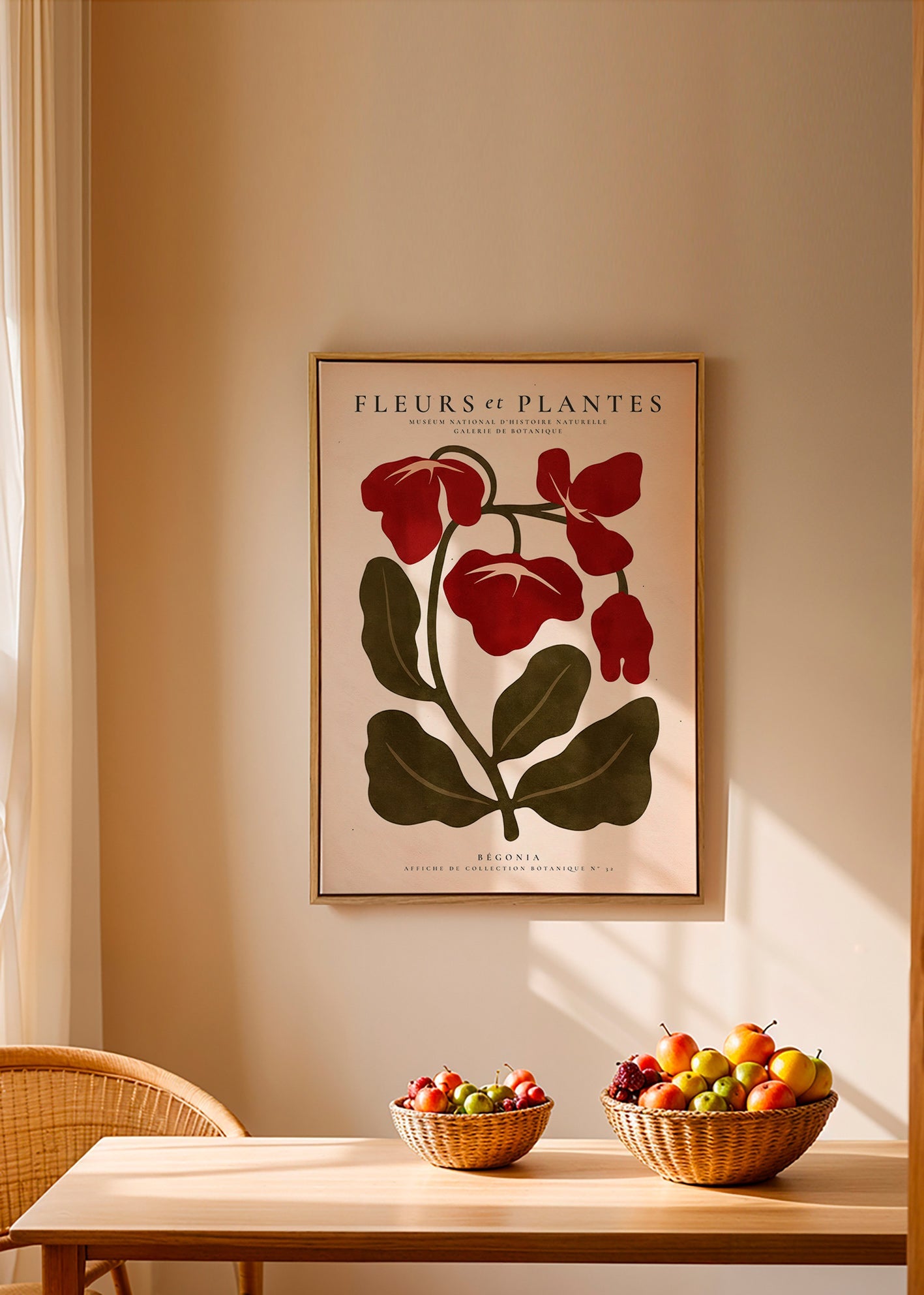 Plakat botaniczny: Czerwona begonia stylizowana