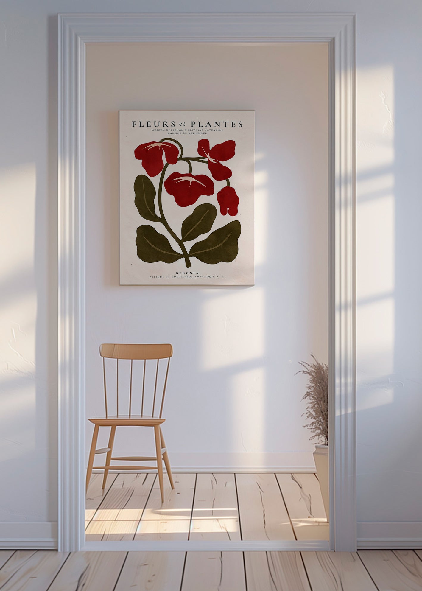 Plakat botaniczny: Czerwona begonia stylizowana