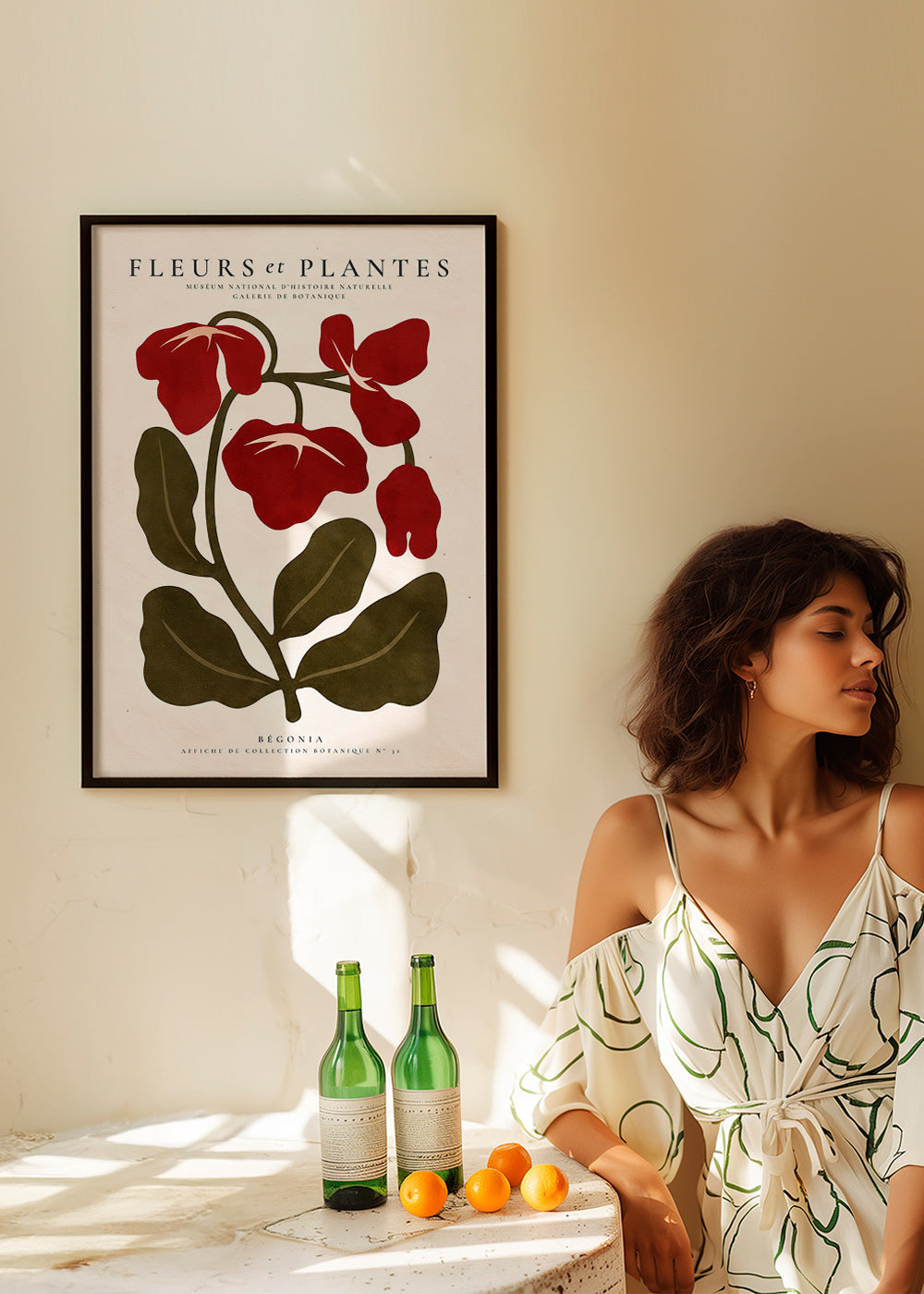 Plakat botaniczny: Czerwona begonia stylizowana
