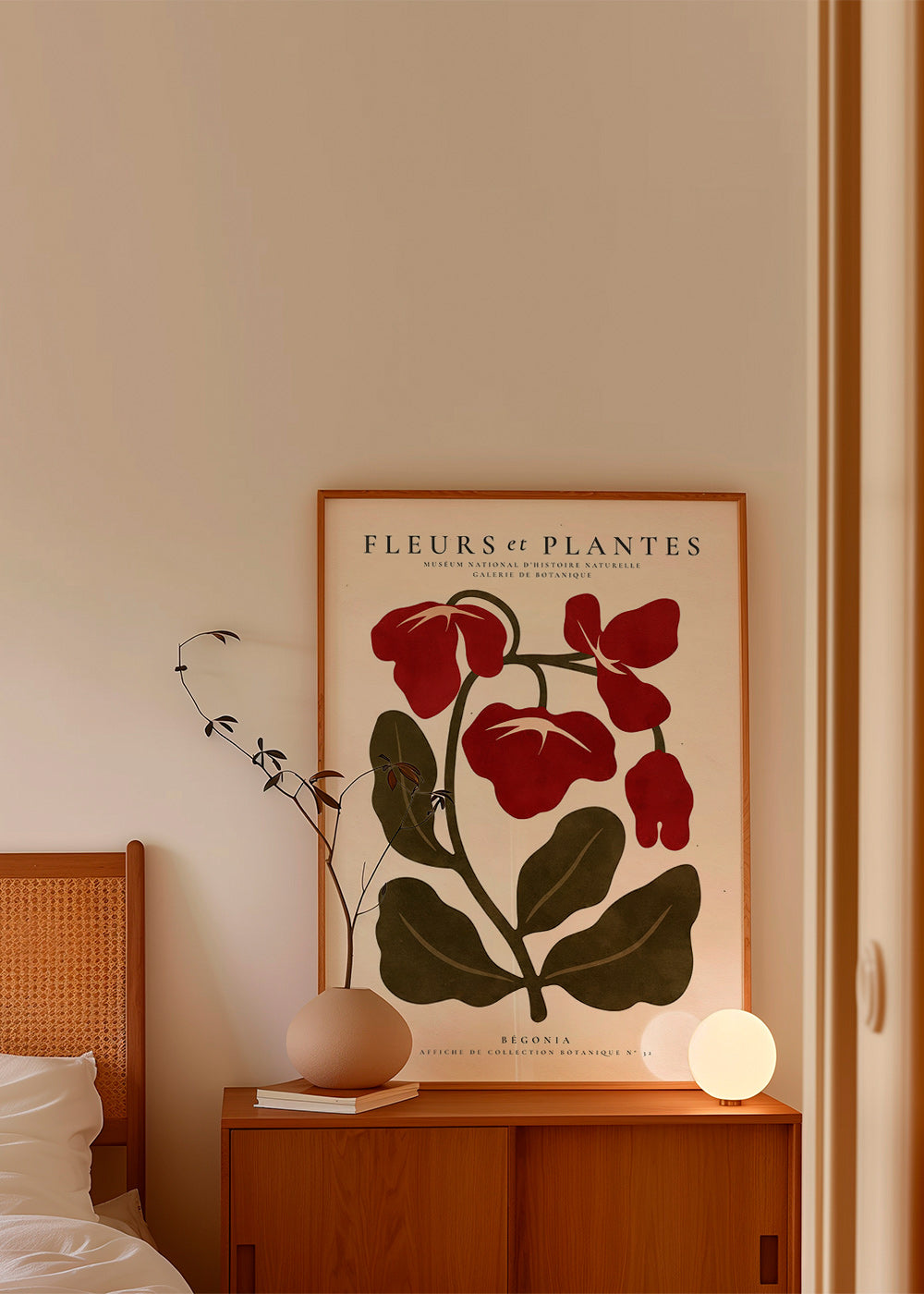 Plakat botaniczny: Czerwona begonia stylizowana