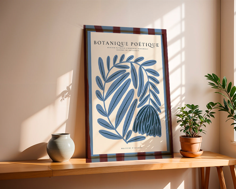Plakat botaniczny: stylizowana niebieska akacja