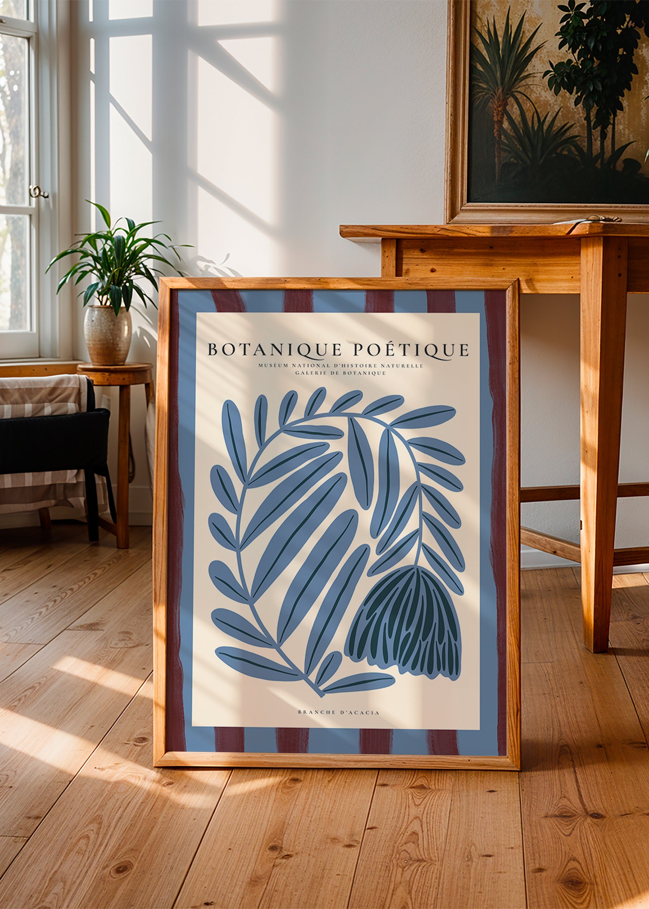 Plakat botaniczny: stylizowana niebieska akacja