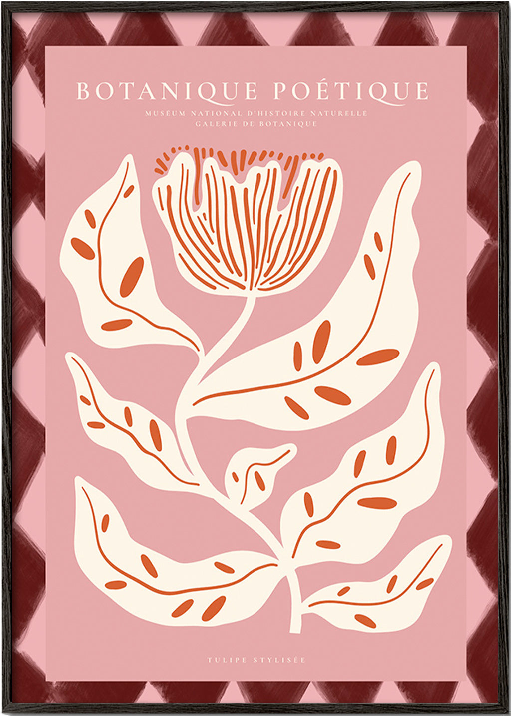 Plakat botaniczny z stylizowanym różowym kwiatem