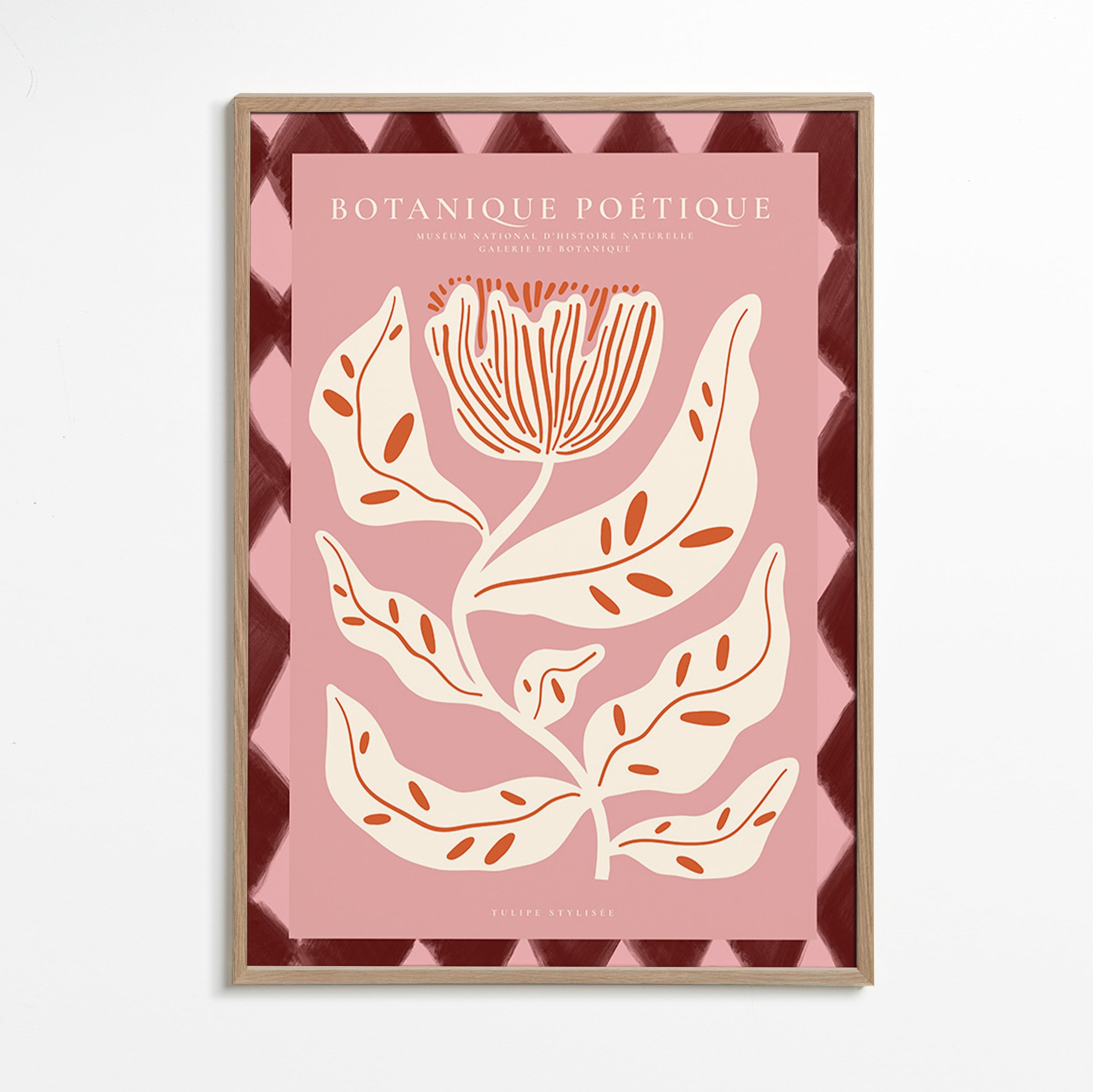 Plakat botaniczny z stylizowanym różowym kwiatem