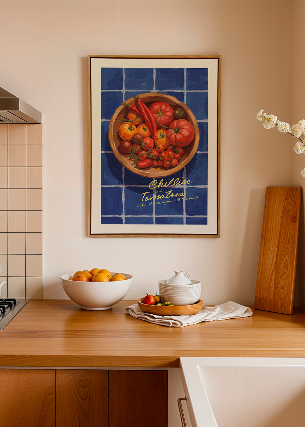 Sztuka do kuchni: ilustracja chili i pomidorów