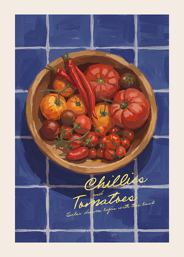 Sztuka do kuchni: ilustracja chili i pomidorów