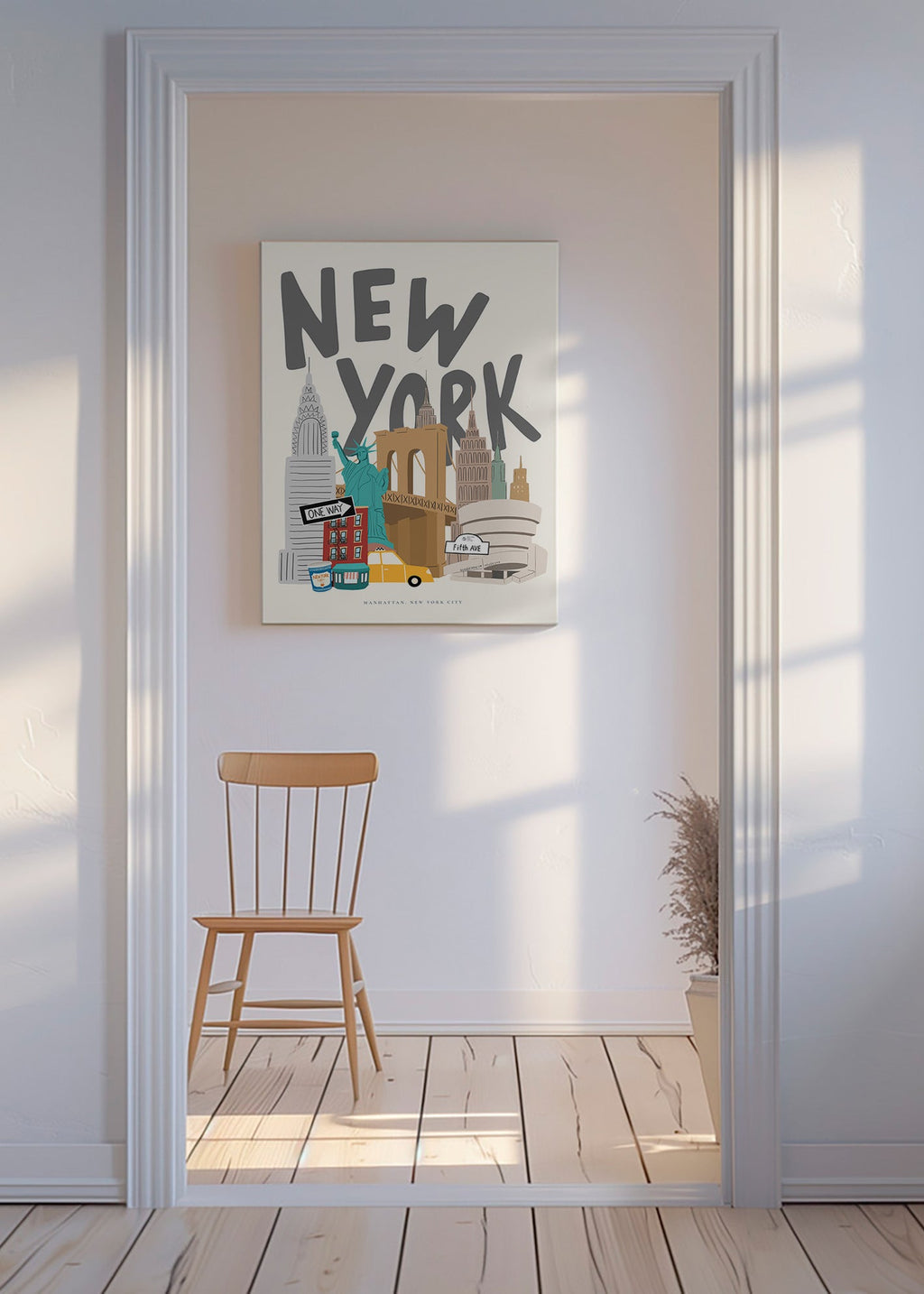 Plakat podróżniczy z ikonami Nowego Jorku