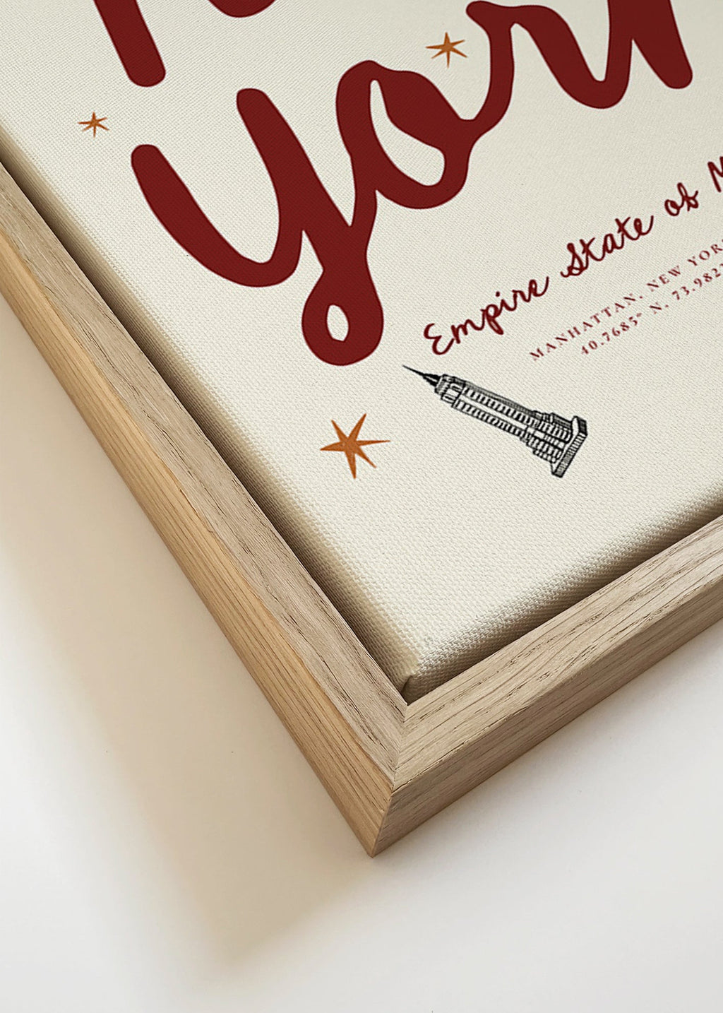 Plakat podróżny New York z bordowym letteringiem