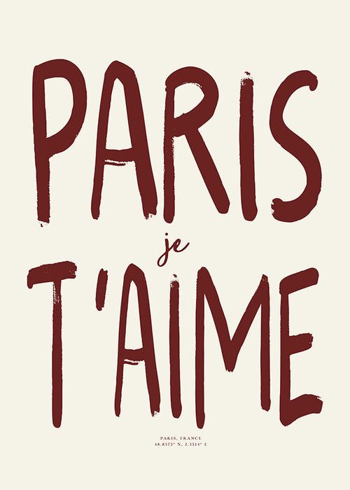 Plakat podróżniczy typograficzny Paris je t'aime