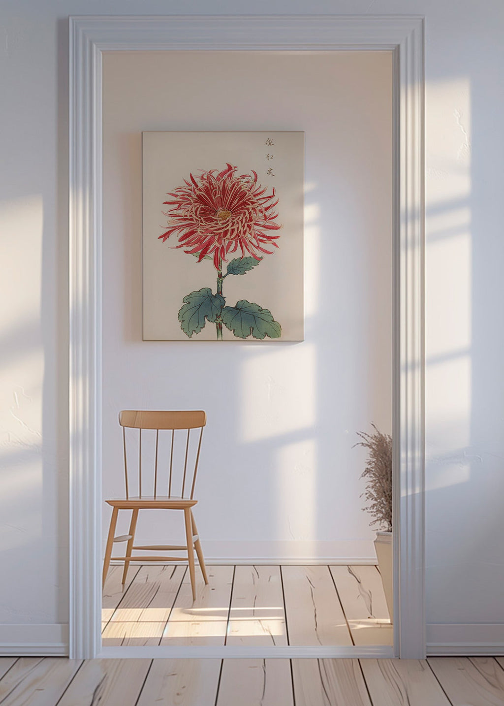 Plakat botaniczny czerwony chryzantema szczegółowy