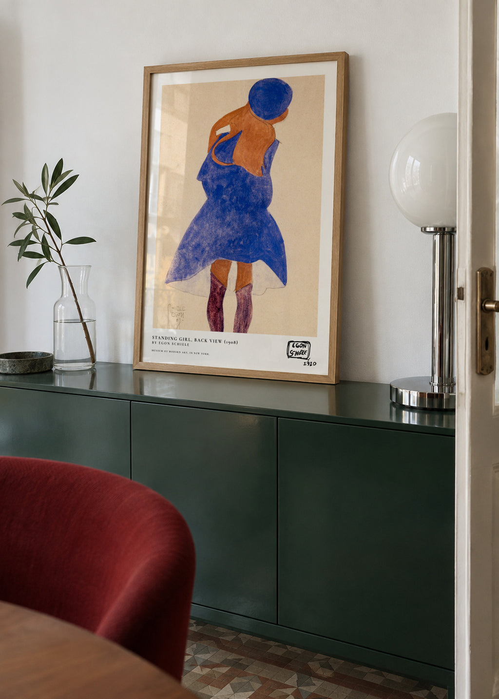 Standing Girl, Back View By Egon Schiele - Framed poster in an interior