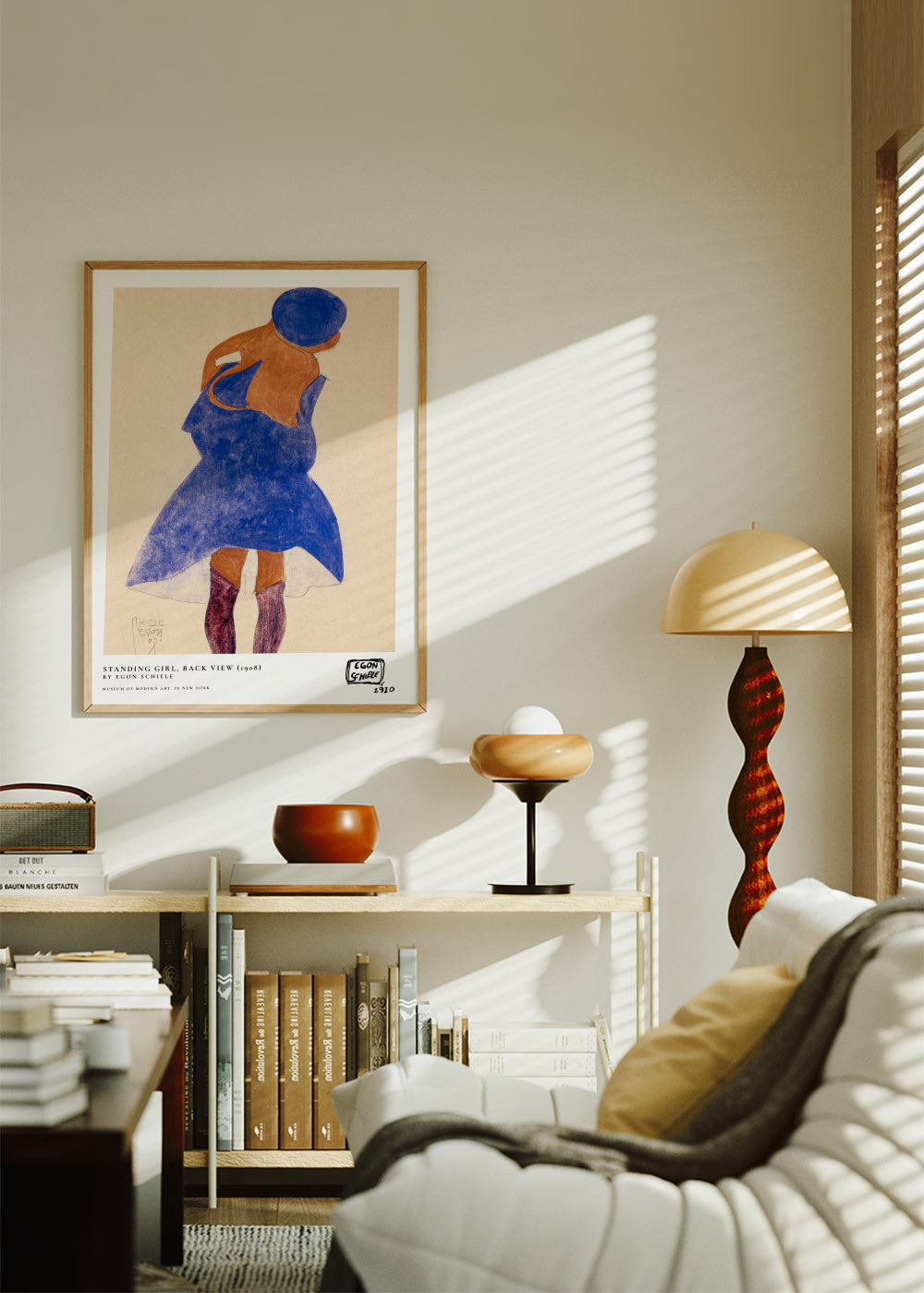 Standing Girl, Back View By Egon Schiele - Framed poster in an interior