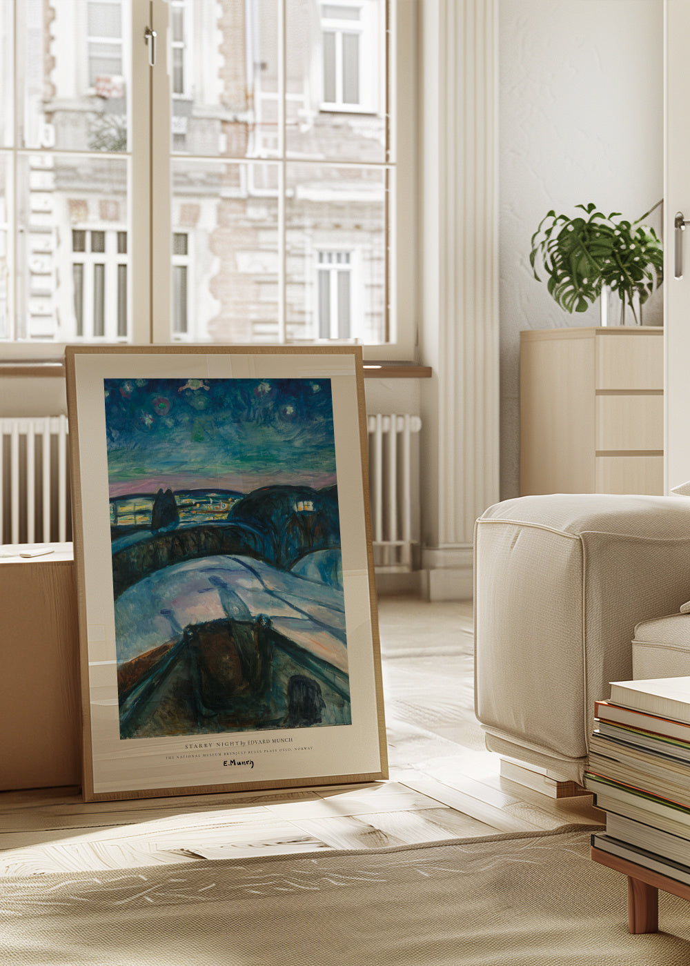 Starry Night by Edvard Munch - Framed poster in an interior
