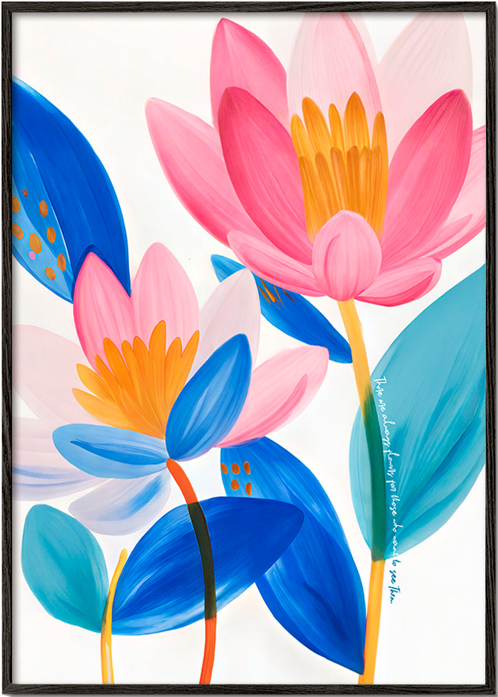 Plakat botaniczny różowe i niebieskie kwiaty