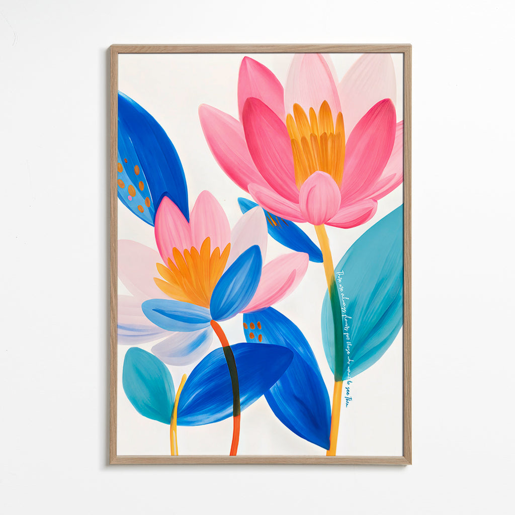 Plakat botaniczny różowe i niebieskie kwiaty