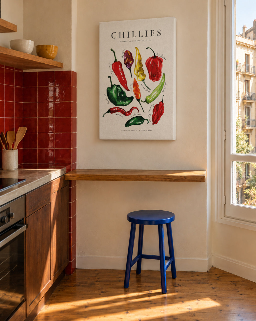 Chillies - Unframed canvas in an interior
