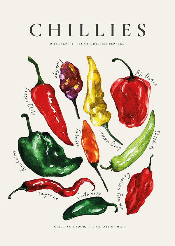 Sztuka do kuchni Chillies akwarela