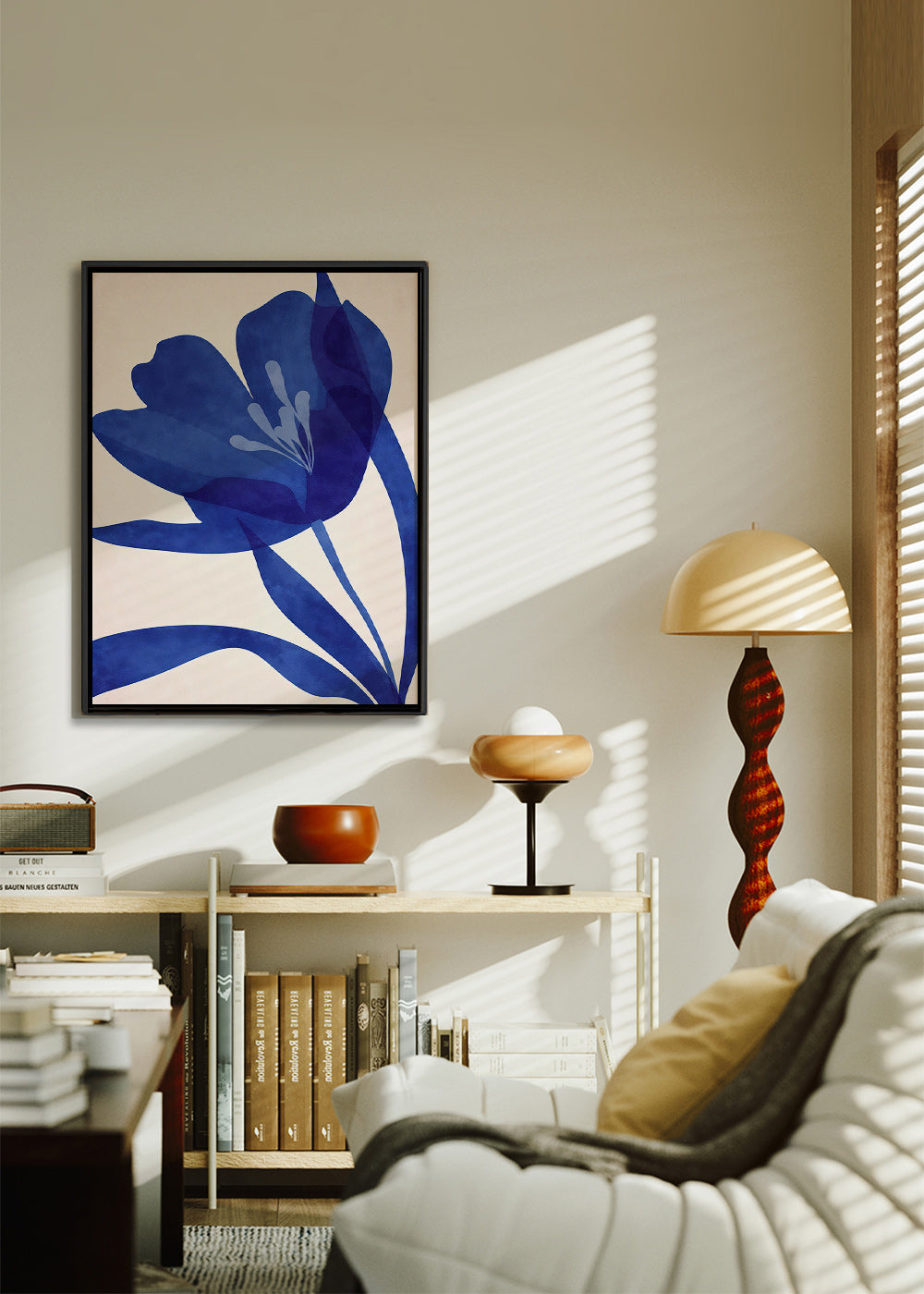 Plakat botaniczny stylizowany niebieski kwiat
