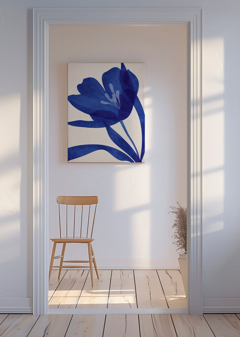 Plakat botaniczny stylizowany niebieski kwiat