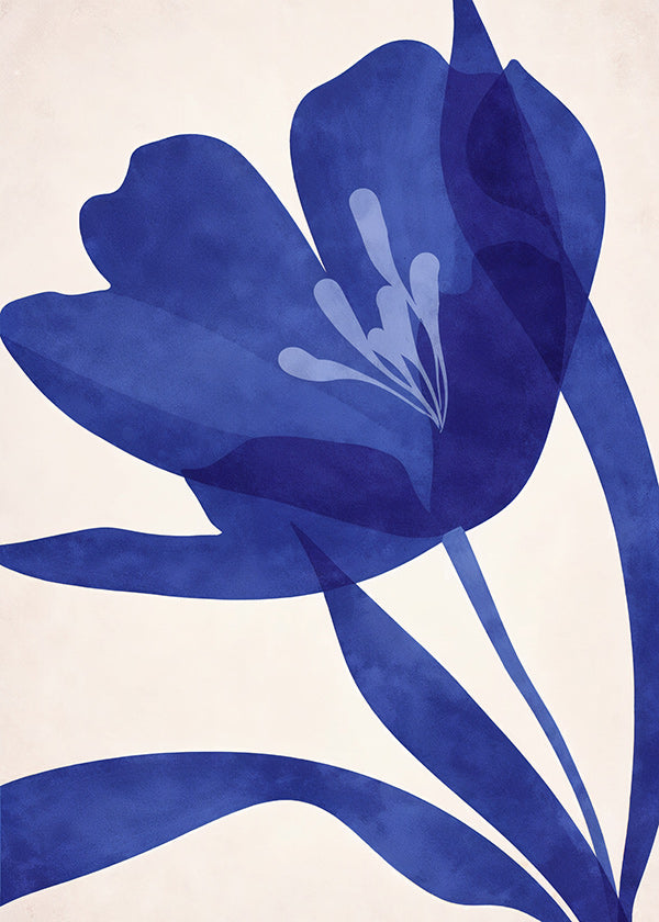 Plakat botaniczny stylizowany niebieski kwiat