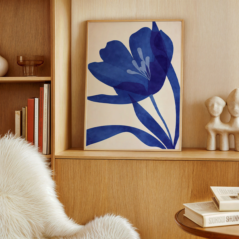 Plakat botaniczny stylizowany niebieski kwiat