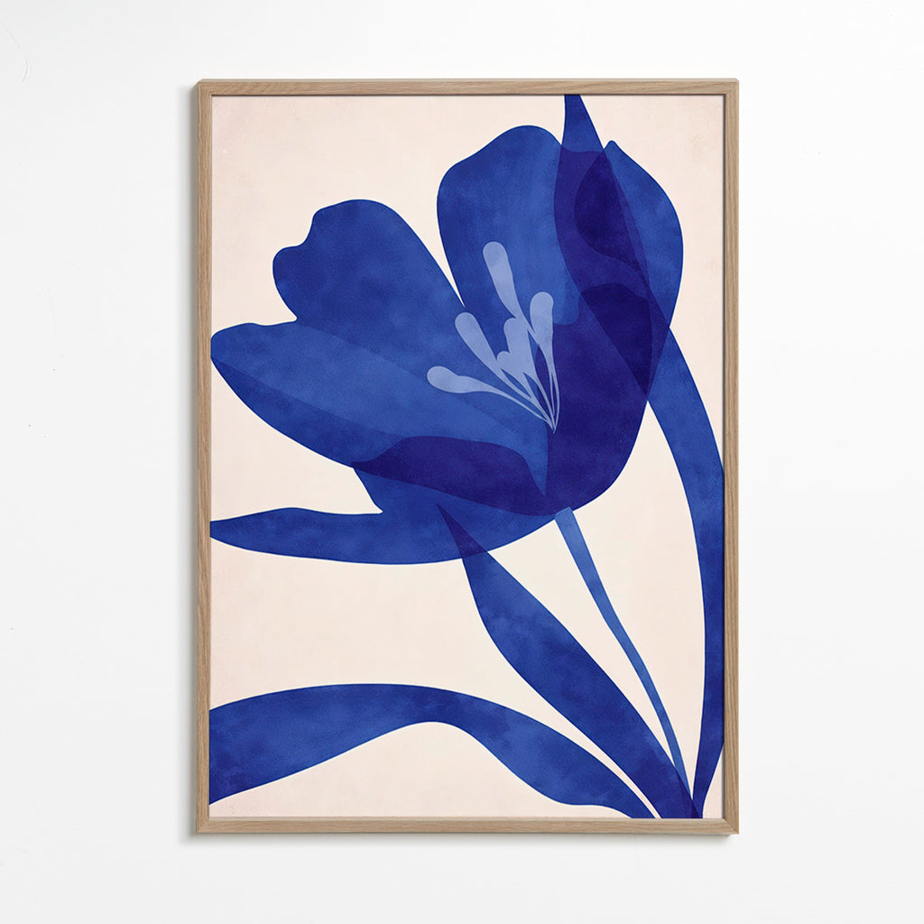 Plakat botaniczny stylizowany niebieski kwiat