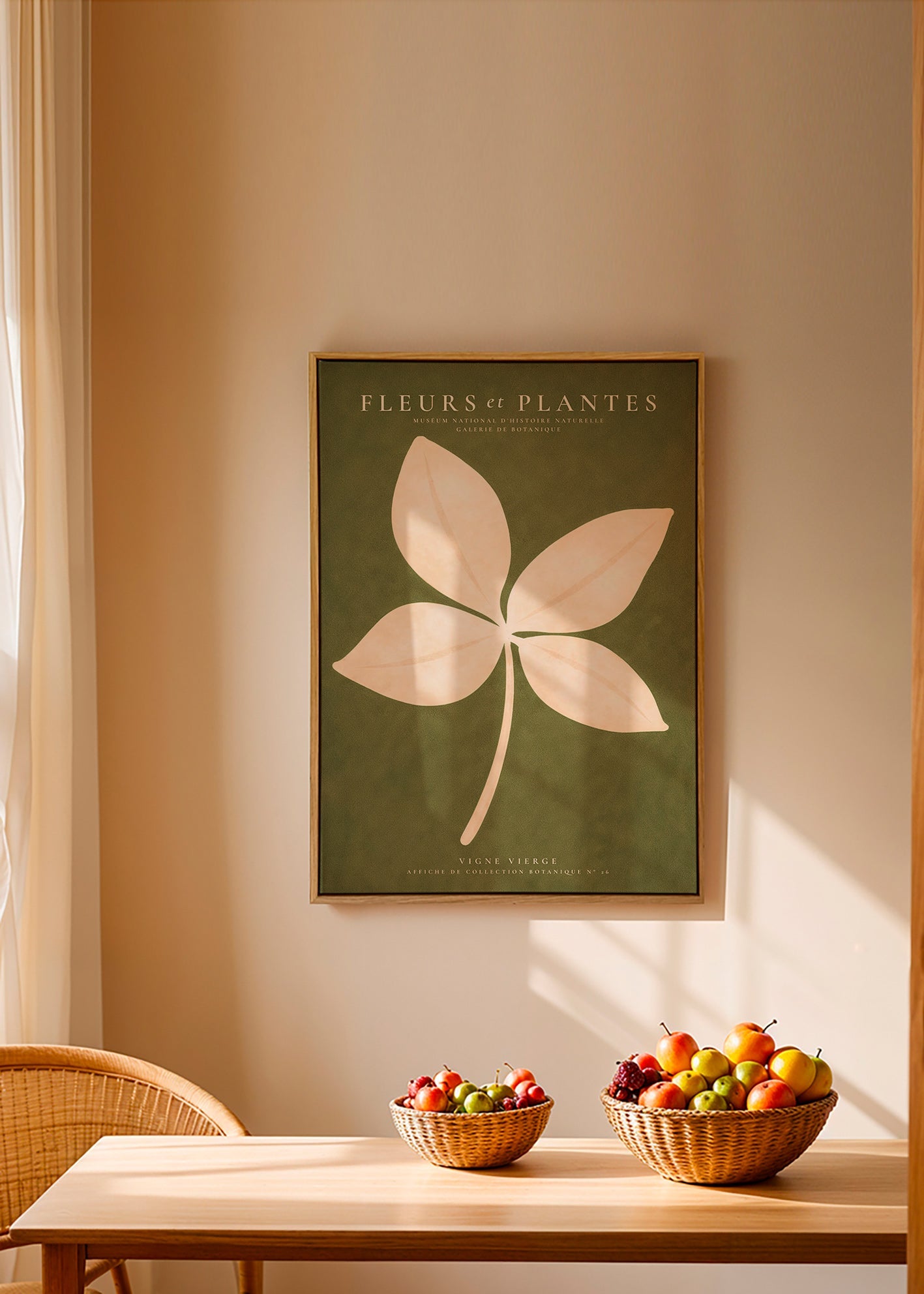 Plakat botaniczny: kremowy liść na zielonym tle