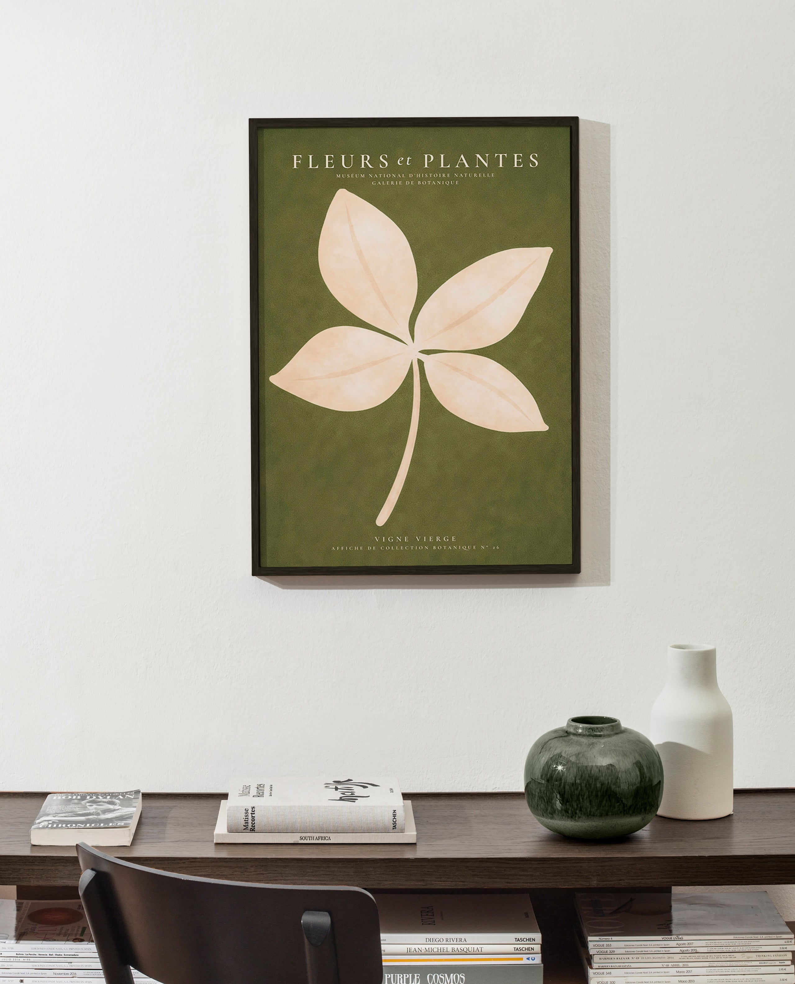 Plakat botaniczny: kremowy liść na zielonym tle