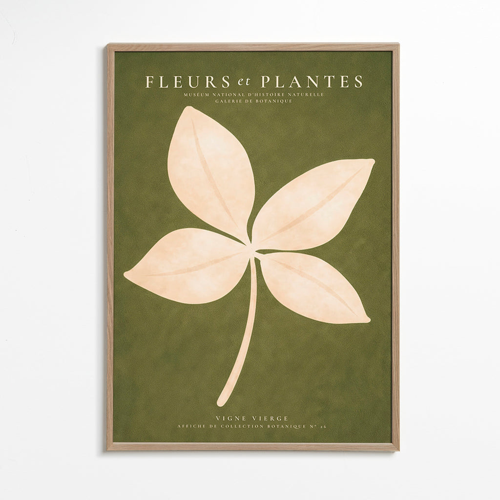 Plakat botaniczny: kremowy liść na zielonym tle