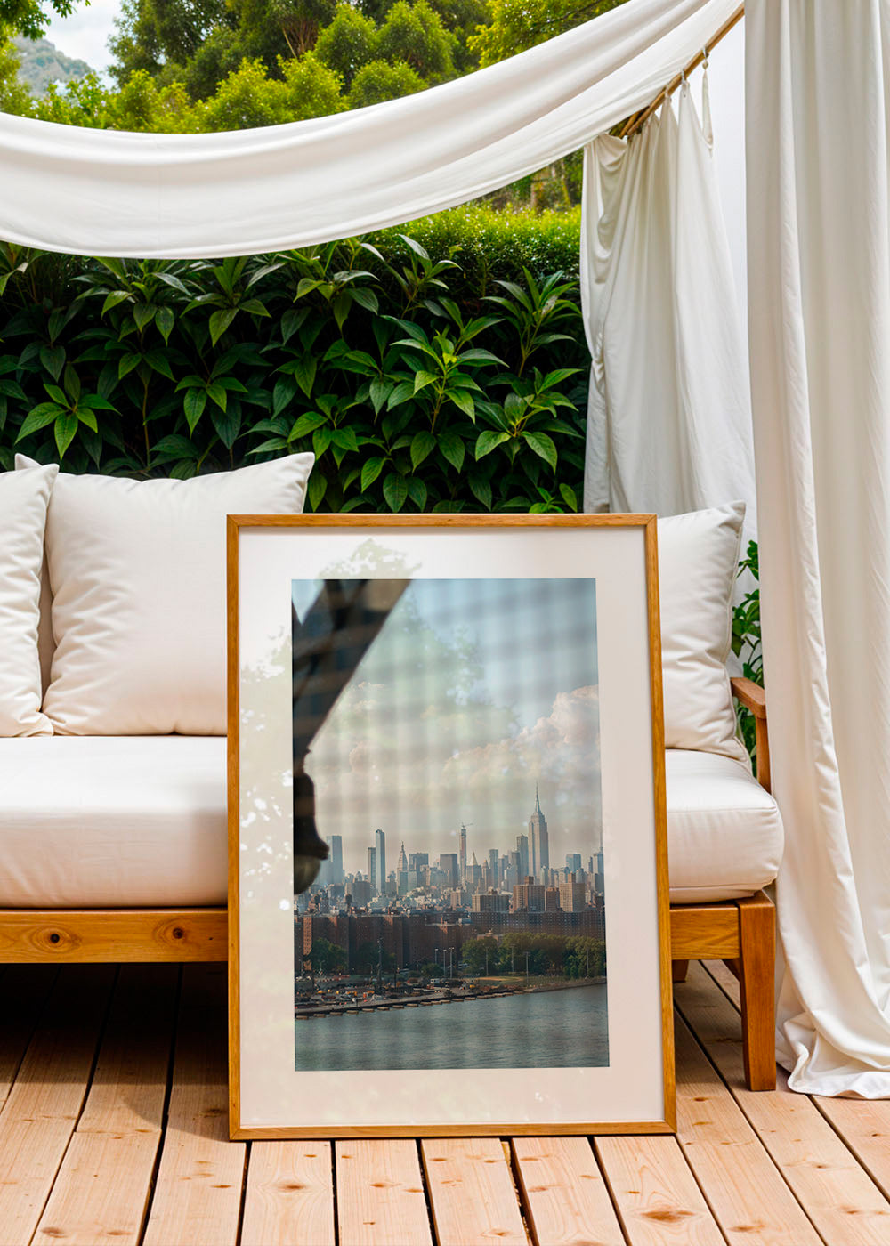 Obraz miasta z panoramą widzianą przez okno