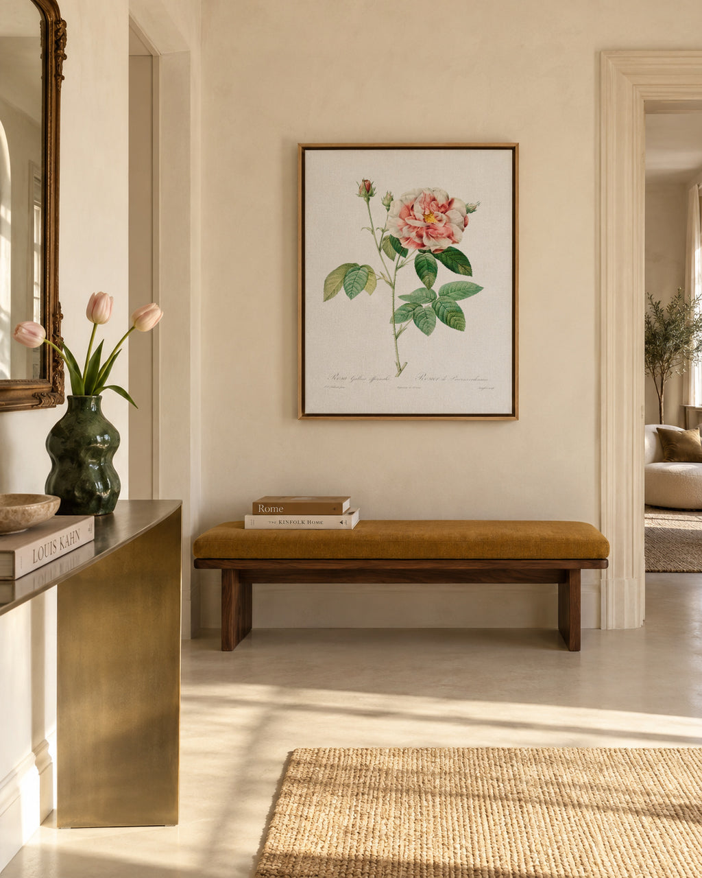 Rosa Gallica - Framed canvas in an interior