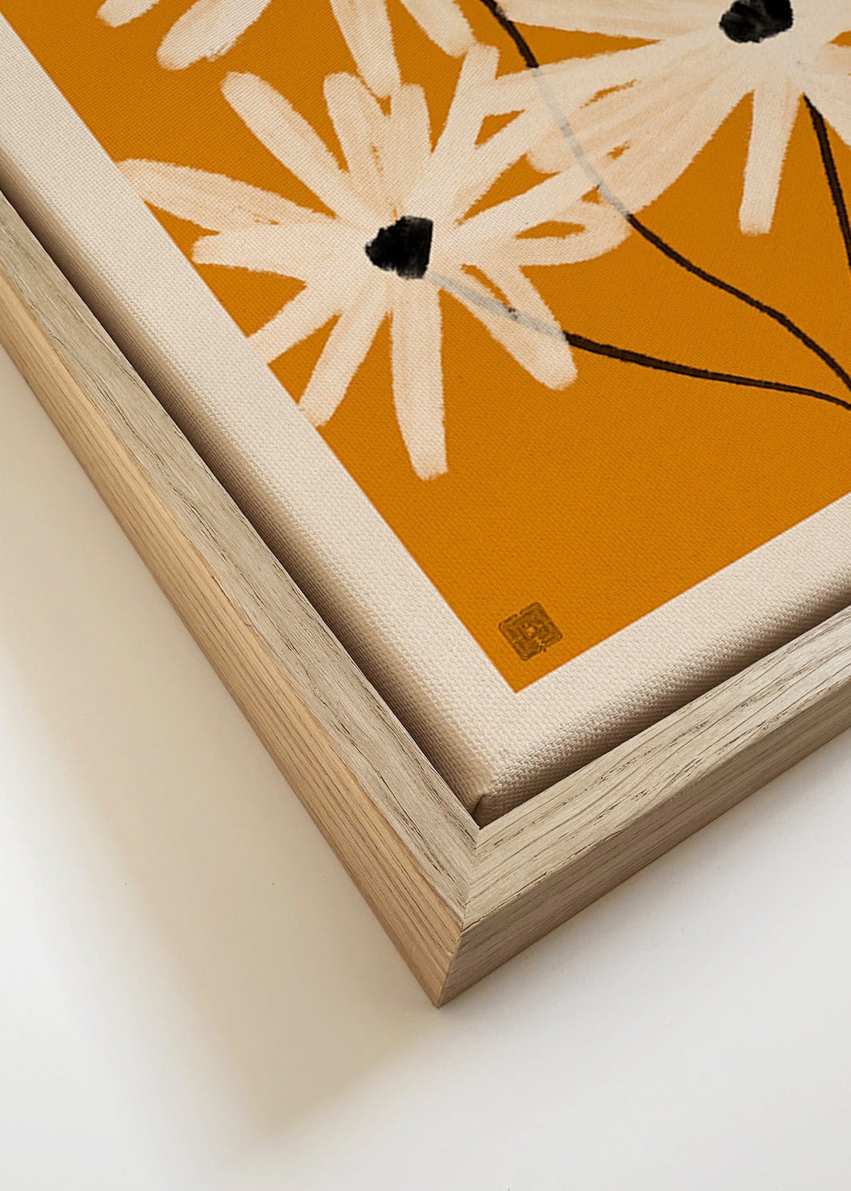 Plakat botaniczny: stokrotki na musztardowym tle – Canvas detail
