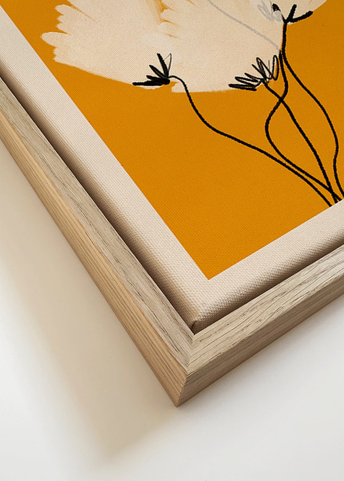 Plakat botaniczny białe kwiaty na ochrze – Canvas detail