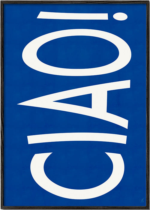 Grafika typograficzna 'CIAO' w kolorze niebieskim – Black Frame