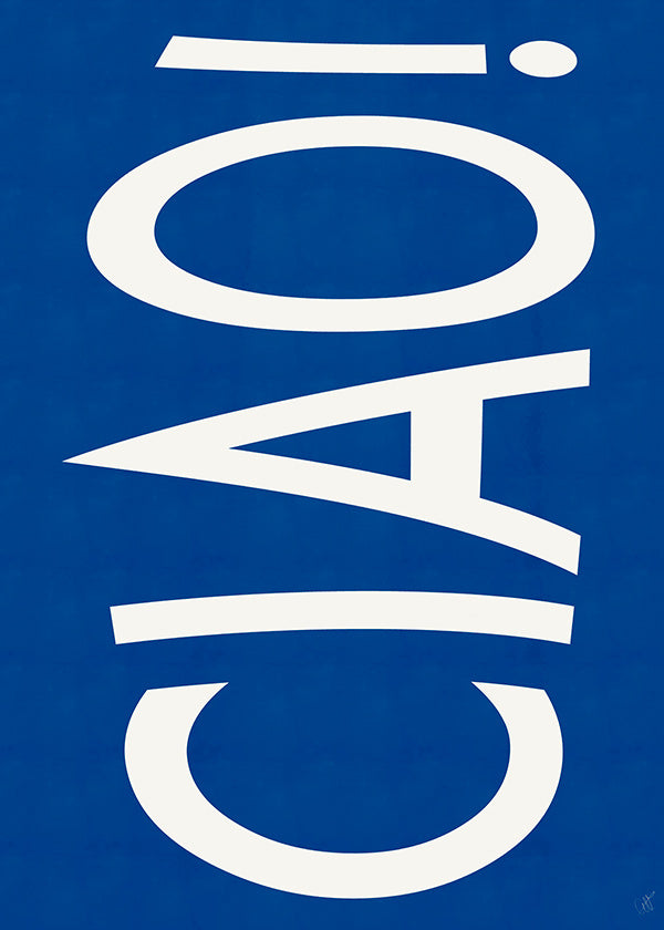 Grafika typograficzna 'CIAO' w kolorze niebieskim