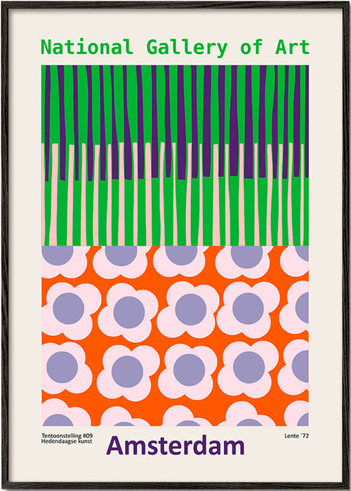 Plakat podróżniczy Amsterdam z graficznym wzorem kwiatowym – Black Frame