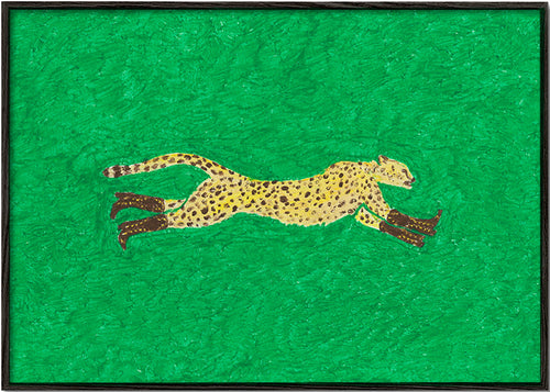 Gepard biegnący na zielonym tle – Black Frame