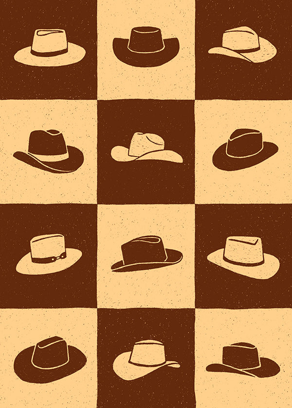 Ilustracja kapeluszy kowbojskich na szachownicy