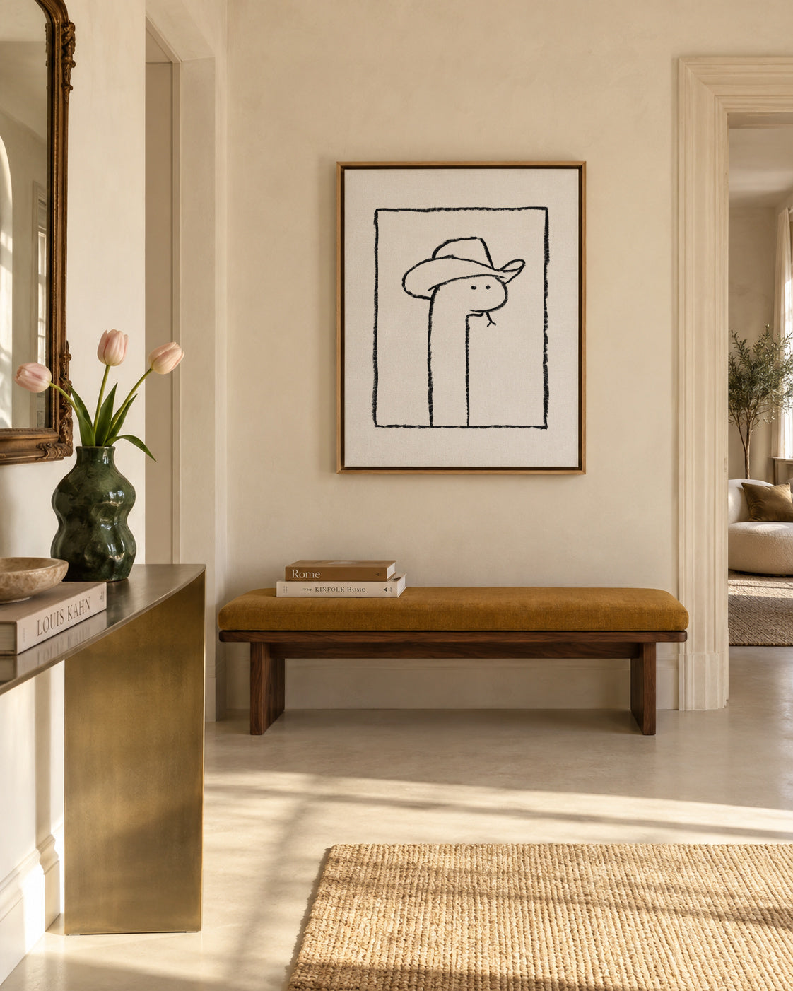 Squiggles the Snake In a Stetson - Framed canvas in an interior