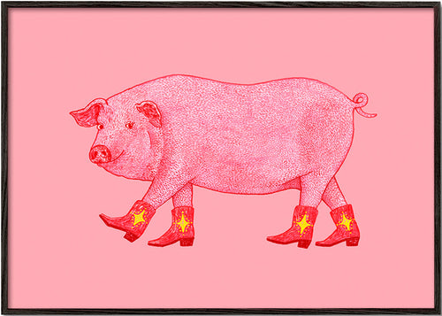 Ilustracja prosiaczka kowboja – Black Frame