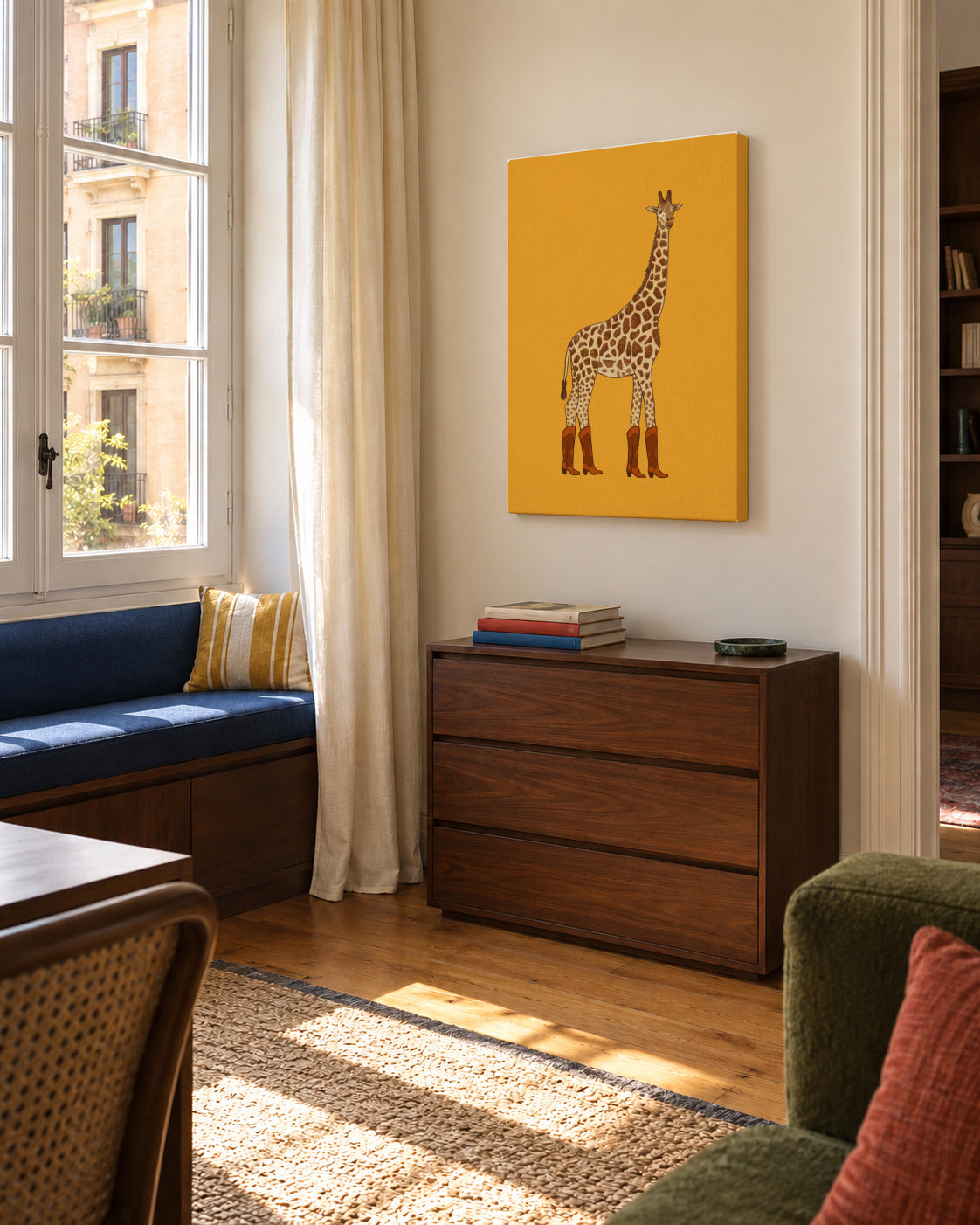 Jolene the Cowgirl Giraffe - Unframed canvas in an interior