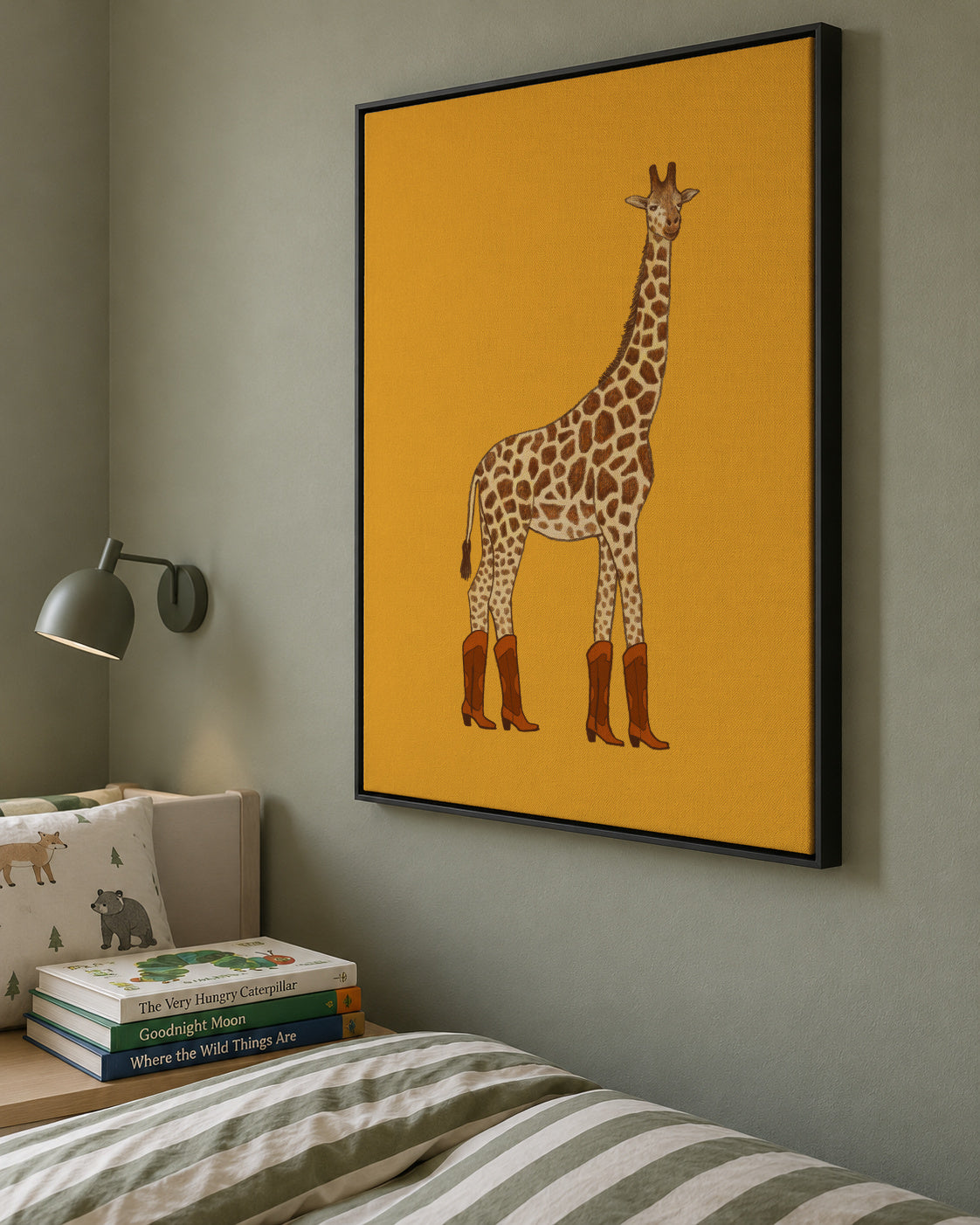 Jolene the Cowgirl Giraffe - Framed canvas in an interior