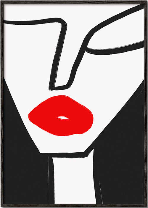 Plakat minimalistyczny czerwone usta profil – Black Frame
