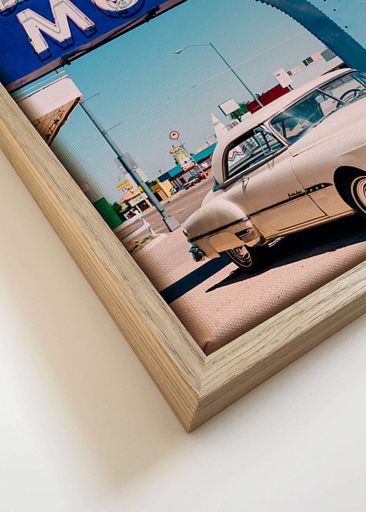 Plakat vintage motelu z klasycznym samochodem – Canvas detail